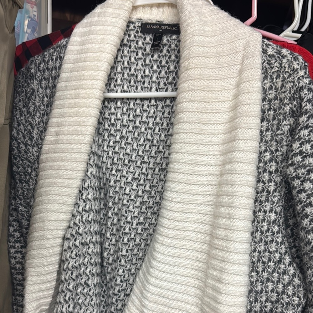 Banana Republic Gray and Cream Cardigan Sweater